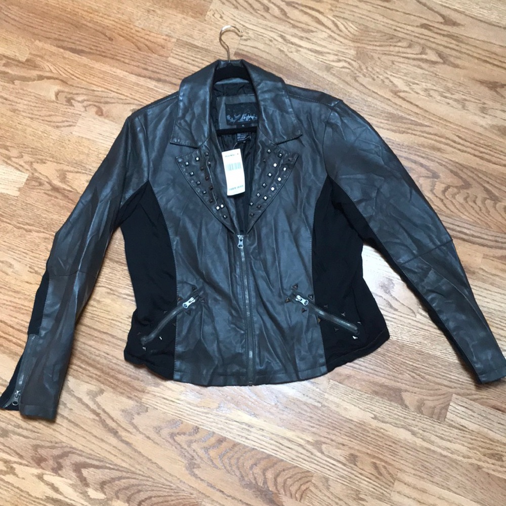 Gray studded jacket with black side panels size XL